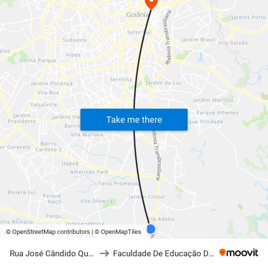 Rua José Cândido Queiroz to Faculdade De Educação Da Ufg map