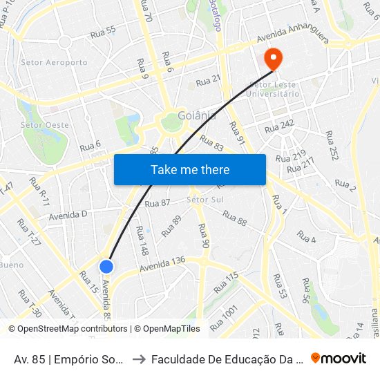 Av. 85 | Empório Souza to Faculdade De Educação Da Ufg map