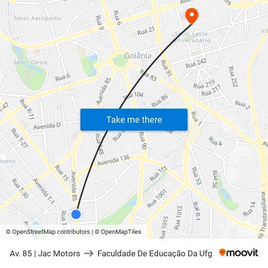 Av. 85 | Jac Motors to Faculdade De Educação Da Ufg map