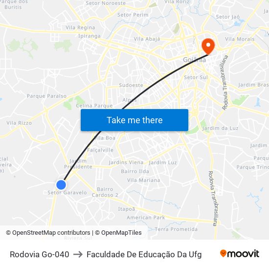 Rodovia Go-040 to Faculdade De Educação Da Ufg map