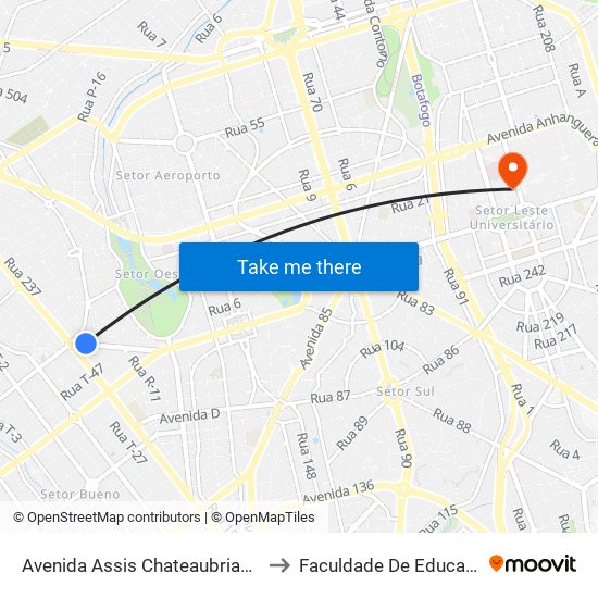 Avenida Assis Chateaubriand, 1978-2016 to Faculdade De Educação Da Ufg map