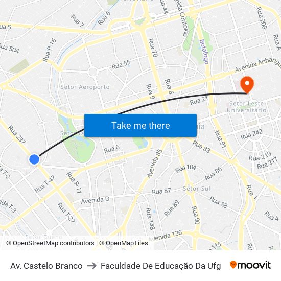 Av. Castelo Branco to Faculdade De Educação Da Ufg map