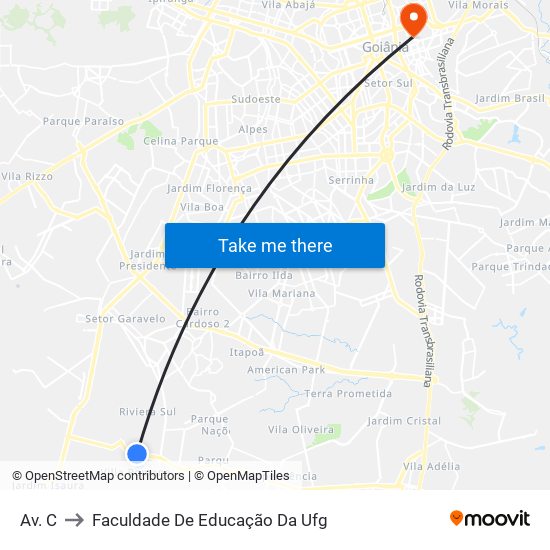 Av. C to Faculdade De Educação Da Ufg map