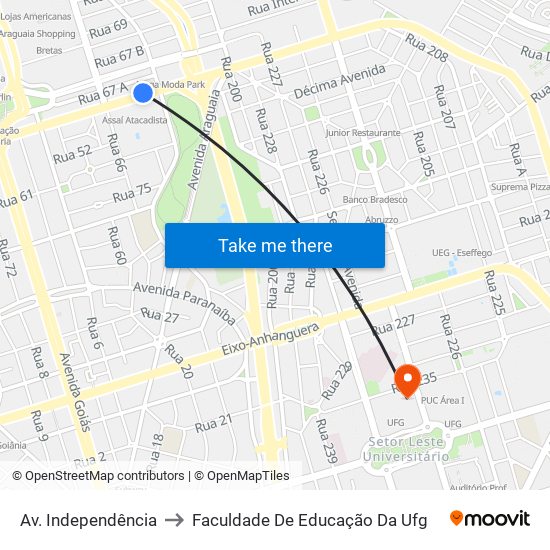 Av. Independência to Faculdade De Educação Da Ufg map