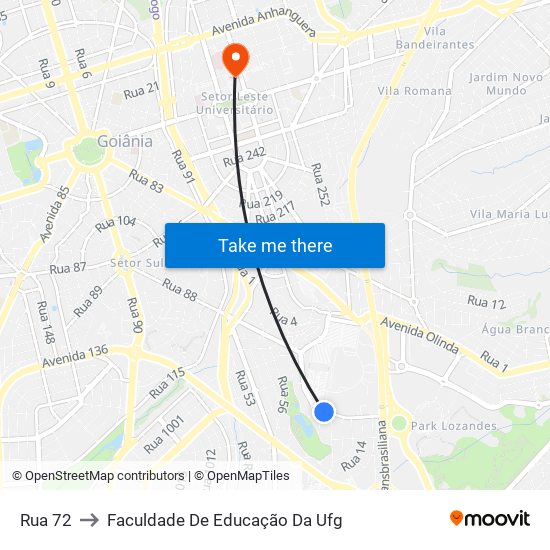 Rua 72 to Faculdade De Educação Da Ufg map