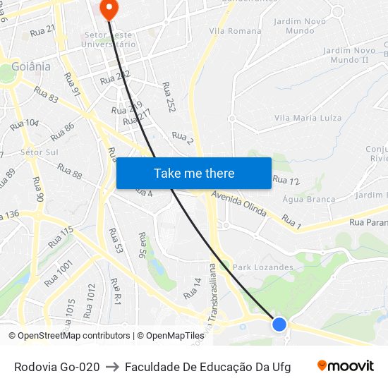 Rodovia Go-020 to Faculdade De Educação Da Ufg map