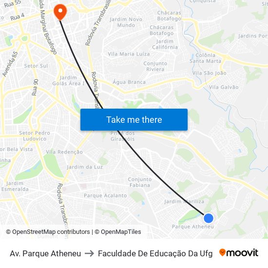 Av. Parque Atheneu to Faculdade De Educação Da Ufg map