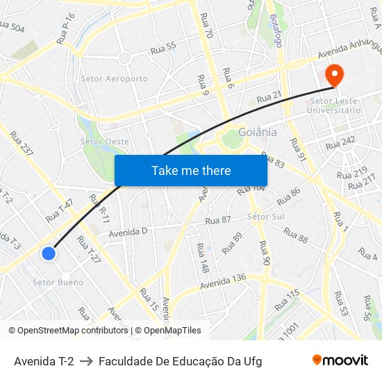 Avenida T-2 to Faculdade De Educação Da Ufg map