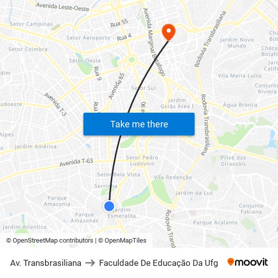 Av. Transbrasiliana to Faculdade De Educação Da Ufg map