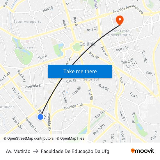 Av. Mutirão to Faculdade De Educação Da Ufg map