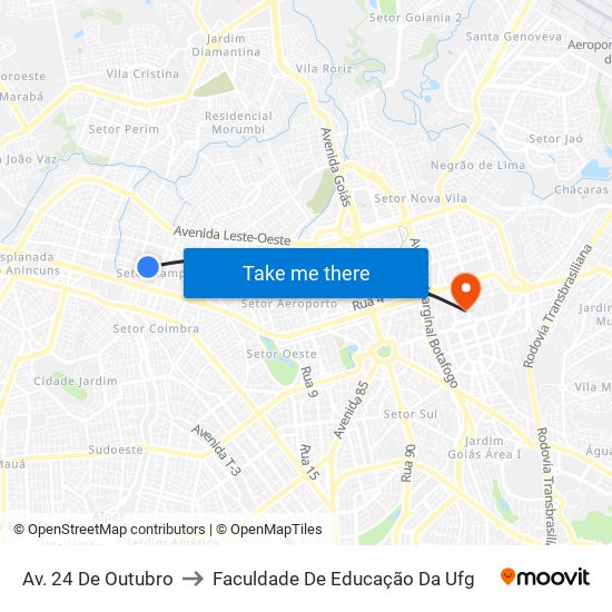 Av. 24 De Outubro to Faculdade De Educação Da Ufg map