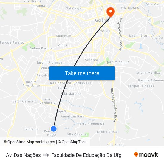 Av. Das Nações to Faculdade De Educação Da Ufg map