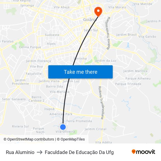 Rua Alumínio to Faculdade De Educação Da Ufg map