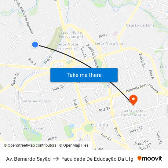 Av. Bernardo Sayão to Faculdade De Educação Da Ufg map