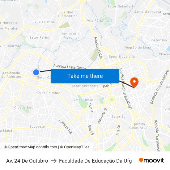 Av. 24 De Outubro to Faculdade De Educação Da Ufg map