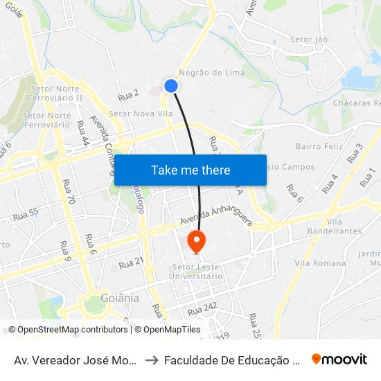 Av. Vereador José Monteiro to Faculdade De Educação Da Ufg map