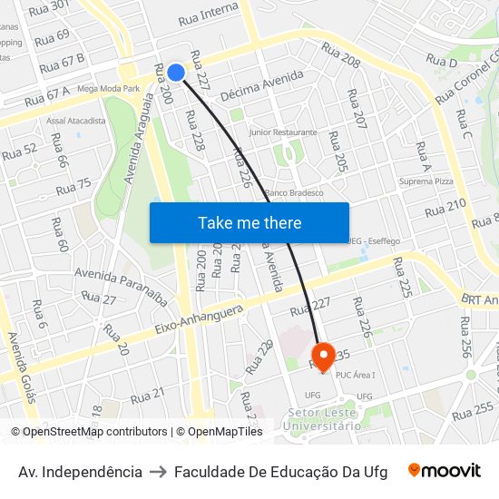 Av. Independência to Faculdade De Educação Da Ufg map