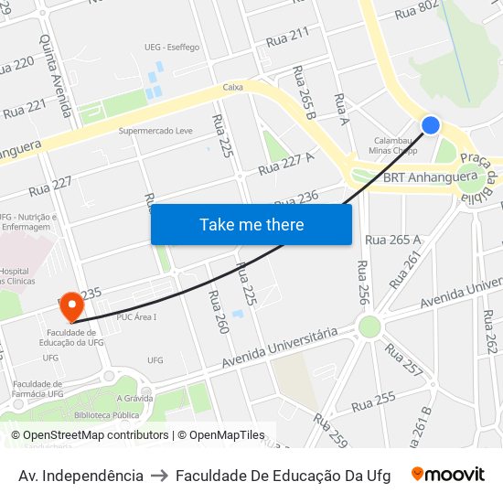 Av. Independência to Faculdade De Educação Da Ufg map