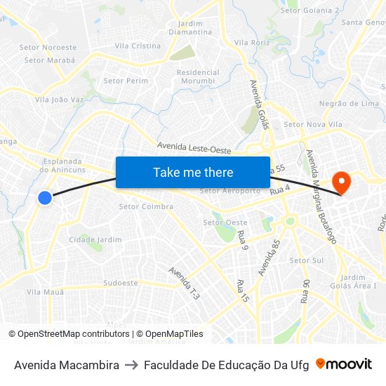 Avenida Macambira to Faculdade De Educação Da Ufg map