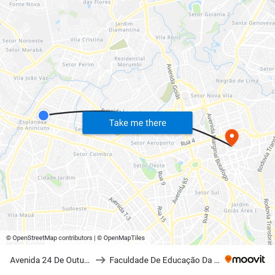 Avenida 24 De Outubro to Faculdade De Educação Da Ufg map