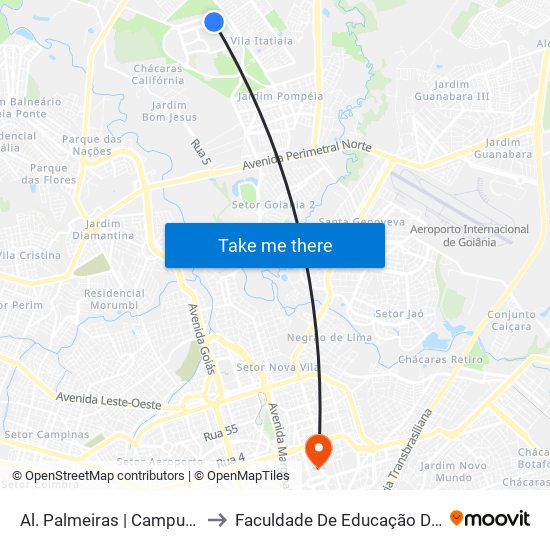Al. Palmeiras | Campus Ufg to Faculdade De Educação Da Ufg map
