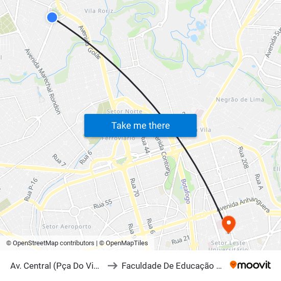 Av. Central (Pça Do Violeiro) to Faculdade De Educação Da Ufg map