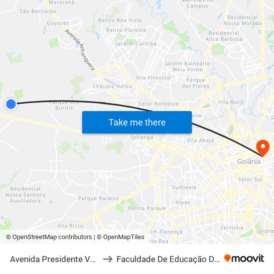Avenida Presidente Vargas to Faculdade De Educação Da Ufg map