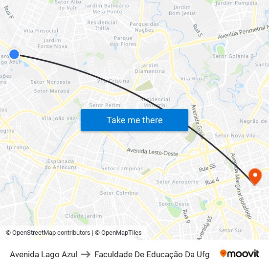 Avenida Lago Azul to Faculdade De Educação Da Ufg map