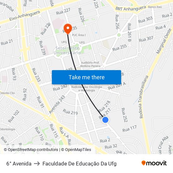 6° Avenida to Faculdade De Educação Da Ufg map