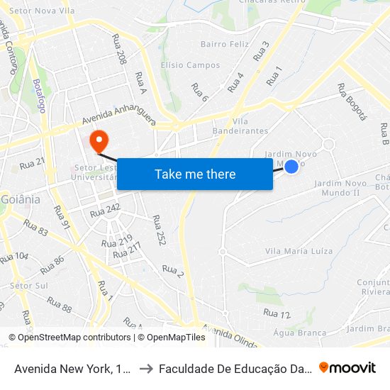 Avenida New York, 1324 to Faculdade De Educação Da Ufg map