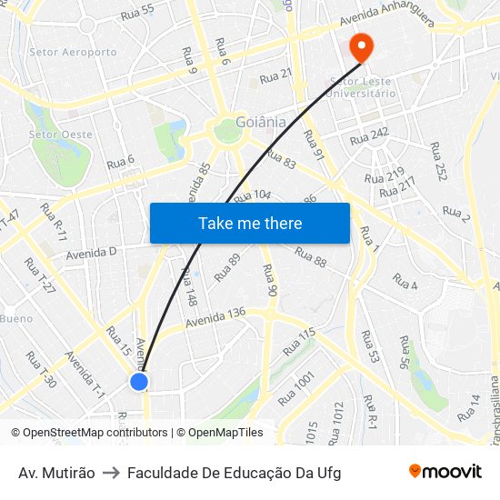 Av. Mutirão to Faculdade De Educação Da Ufg map