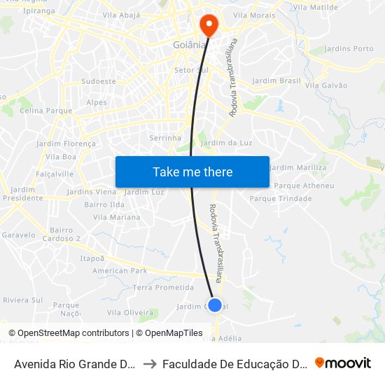 Avenida Rio Grande Do Sul to Faculdade De Educação Da Ufg map