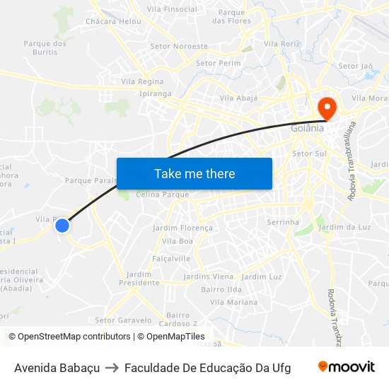 Avenida Babaçu to Faculdade De Educação Da Ufg map