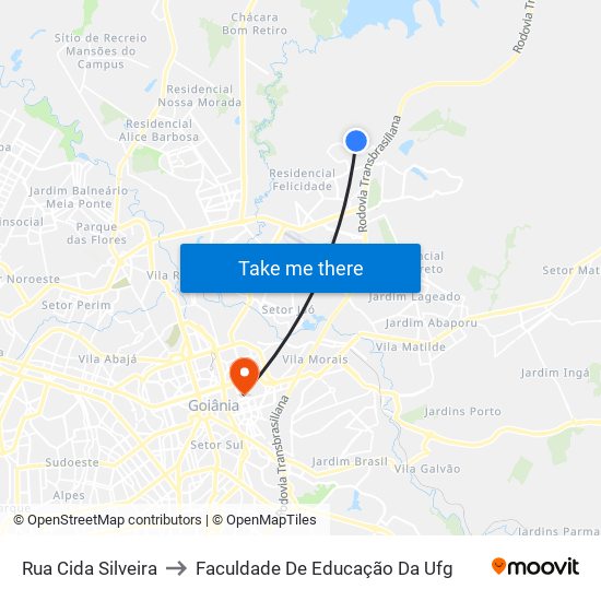 Rua Cida Silveira to Faculdade De Educação Da Ufg map