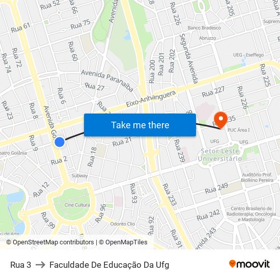 Rua 3 to Faculdade De Educação Da Ufg map