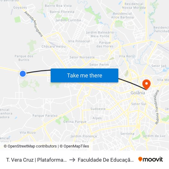 T. Vera Cruz | Plataforma A Leste to Faculdade De Educação Da Ufg map