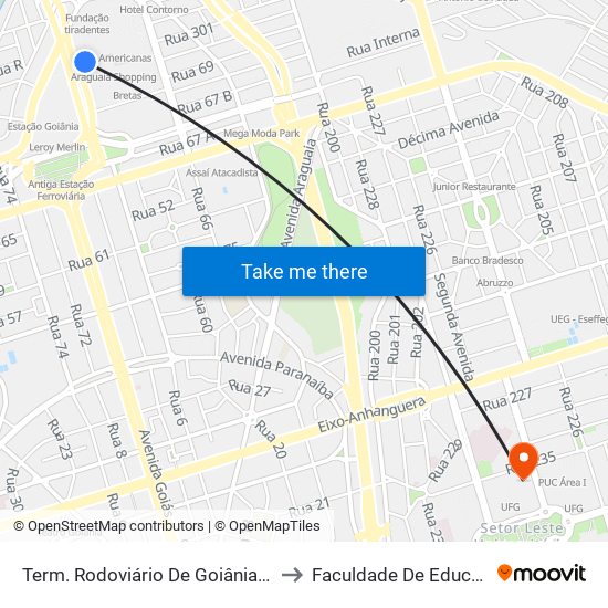 Term. Rodoviário De Goiânia - Entrada Oeste to Faculdade De Educação Da Ufg map