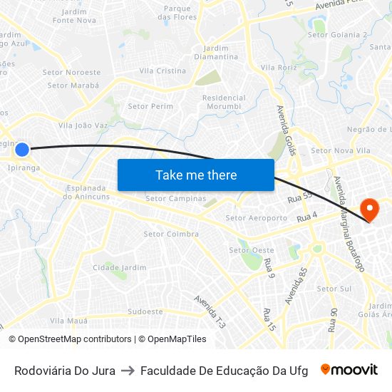 Rodoviária Do Jura to Faculdade De Educação Da Ufg map