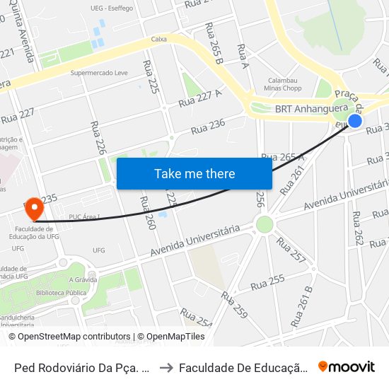 Ped Rodoviário Da Pça. Da Bíblia to Faculdade De Educação Da Ufg map