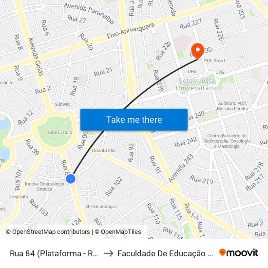 Rua 84 (Plataforma - Rua 84) to Faculdade De Educação Da Ufg map