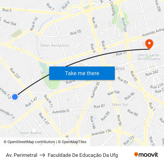 Av. Perimetral to Faculdade De Educação Da Ufg map