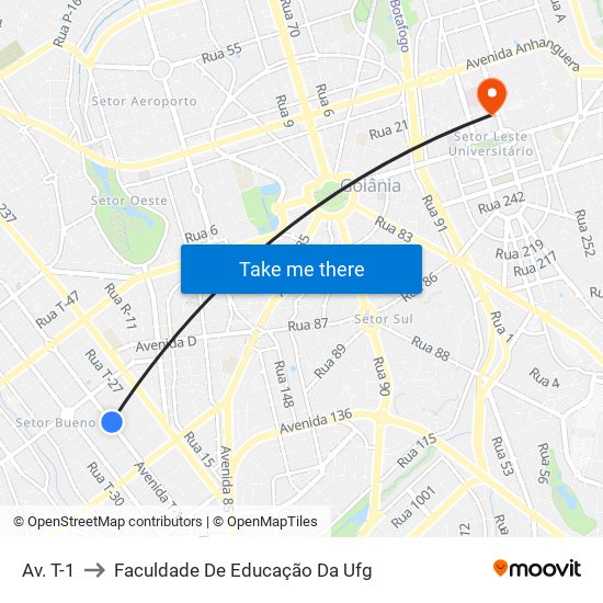 Av. T-1 to Faculdade De Educação Da Ufg map