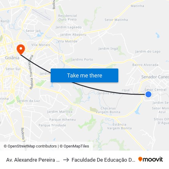 Av. Alexandre Pereira Lima to Faculdade De Educação Da Ufg map