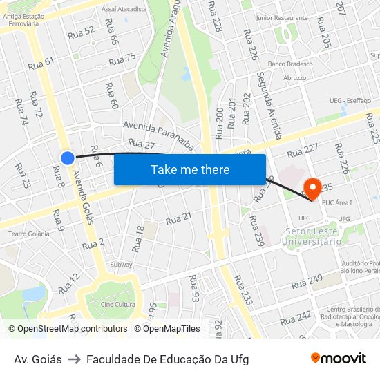 Av. Goiás to Faculdade De Educação Da Ufg map