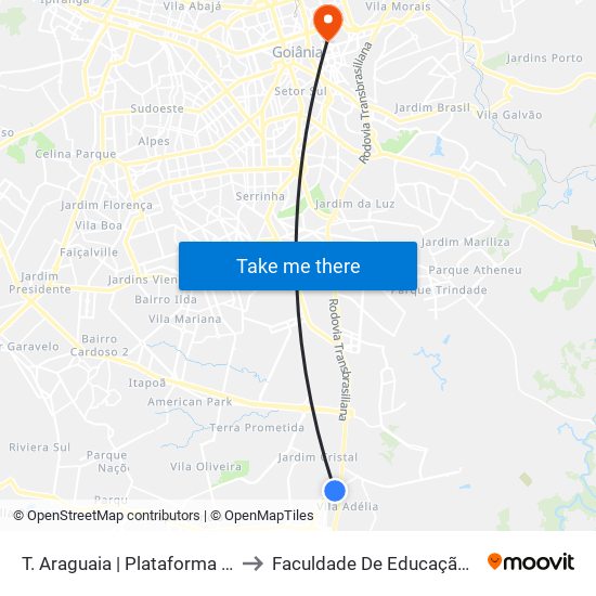 T. Araguaia | Plataforma Norte 5 to Faculdade De Educação Da Ufg map