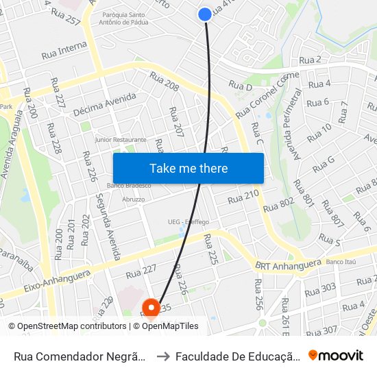 Rua Comendador Negrão De Lima to Faculdade De Educação Da Ufg map