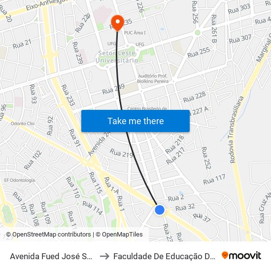 Avenida Fued José Sebba to Faculdade De Educação Da Ufg map