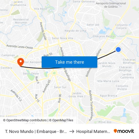 T. Novo Mundo | Embarque - Brt Anhanguera to Hospital Materno Infantil map