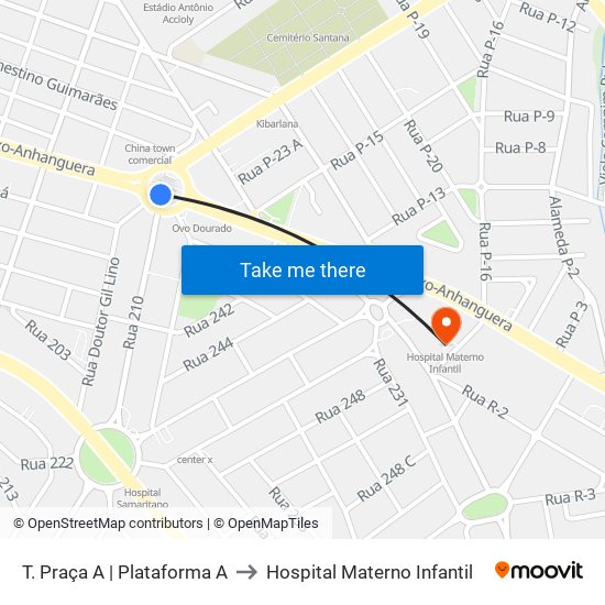 T. Praça A | Plataforma A to Hospital Materno Infantil map