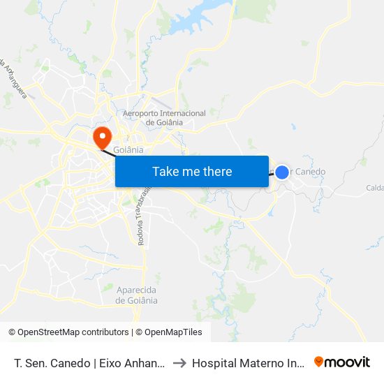 T. Sen. Canedo | Eixo Anhanguera to Hospital Materno Infantil map